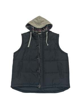 Weatherproof Vintage Men's Black Quilted Hooded Puffer Vest Flannel Lined XL